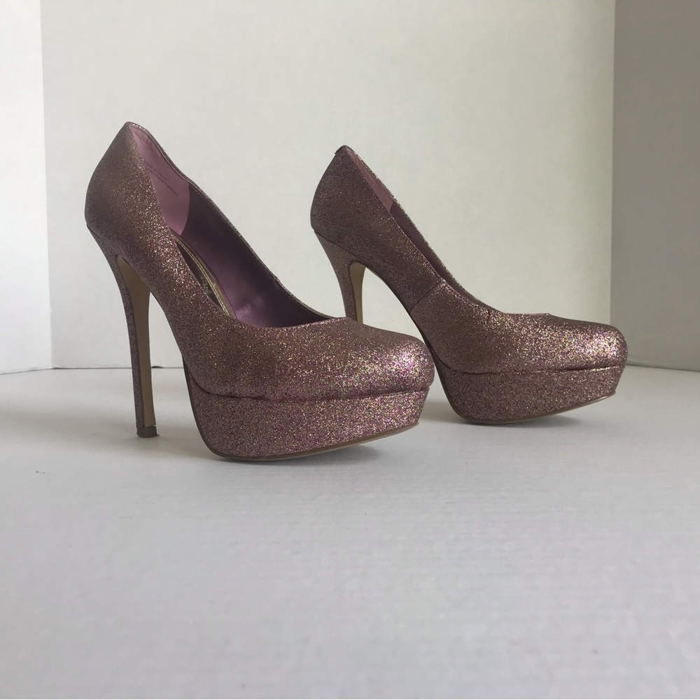 Bakers “Melinaglit” Pink Glitter Platform Heels| Pink Glittery | 8